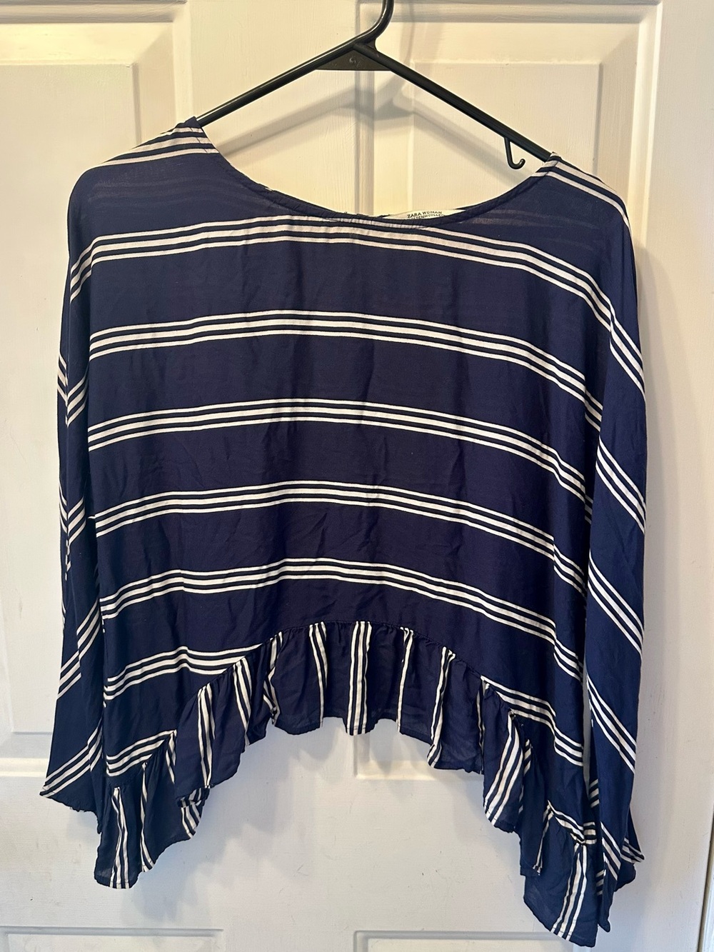 Zara Striped Navy Blue Ruffle Hem Top